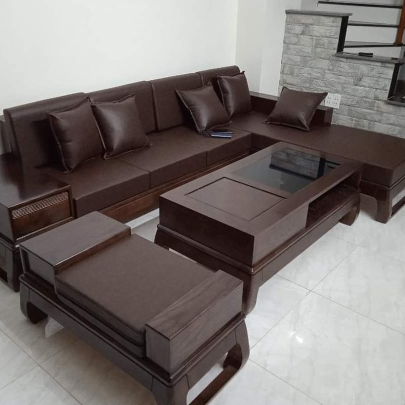 sofa góc L gỗ sồi mỹ